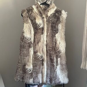 Cabi Faux Fur Vest - Brown and Cream